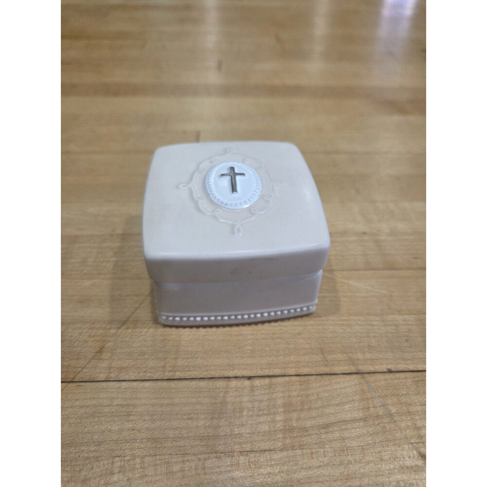 Vintage Hallmark Porcelain Rosary Box Christian Cross Trinket Dish